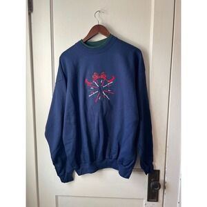 MC Sportswear Navy Blue Christmas Bells Sweatshirt‎ XL Embroidered Holiday